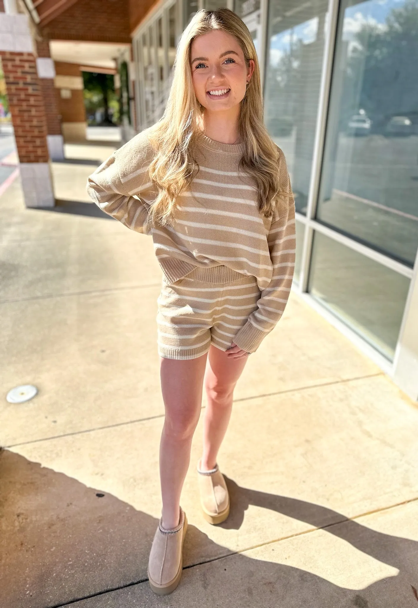 You Captured My Heart Taupe and Cream Striped Sweater SET