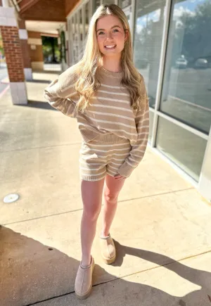 You Captured My Heart Taupe and Cream Striped Sweater SET
